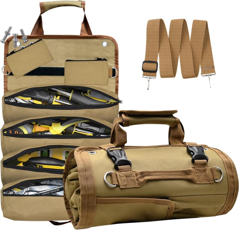 Heavy Duty Tool Roll Organizer with Detachable Pouches