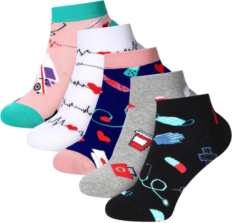 Christmas Tooth Socks for Women - 5 Pairs Novelty Nurse Design