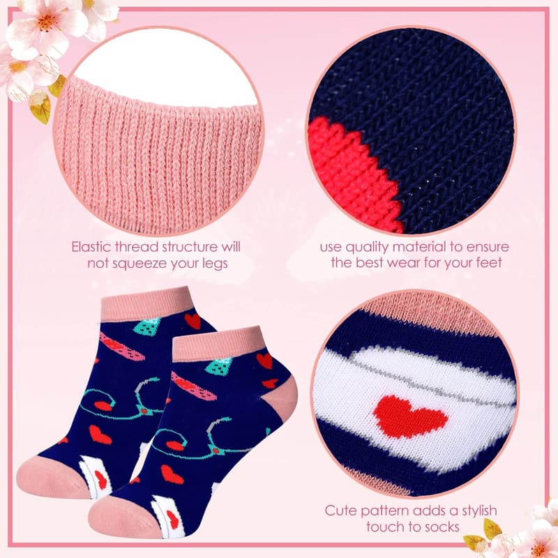 Christmas Tooth Socks for Women - 5 Pairs Novelty Nurse Design