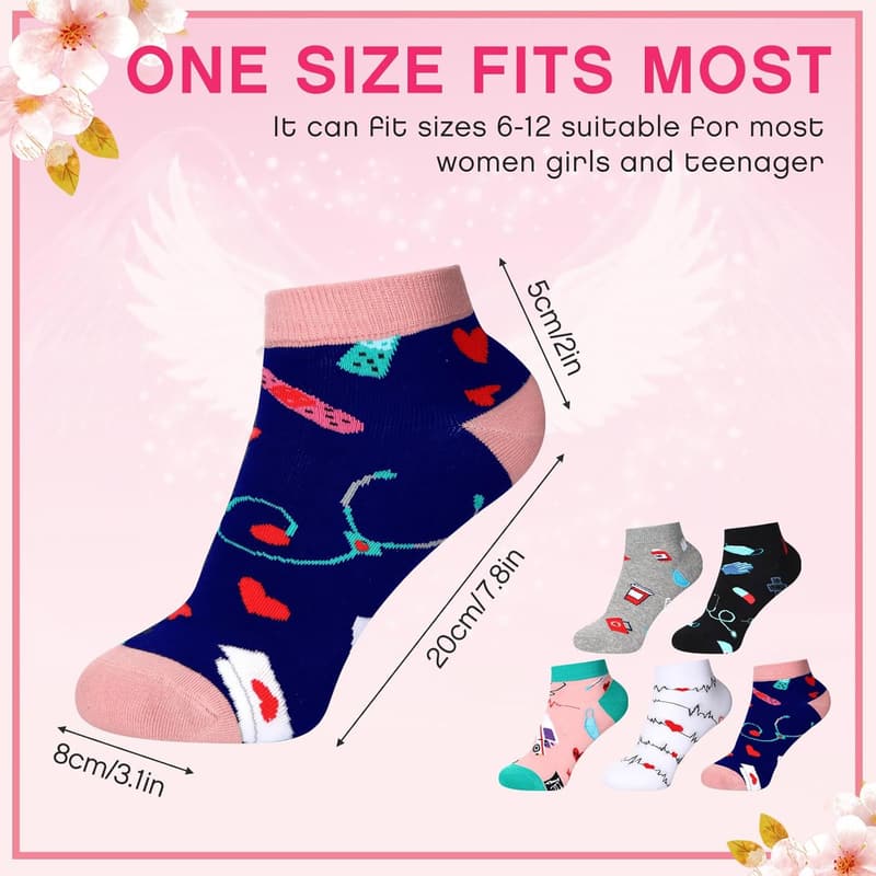 Christmas Tooth Socks for Women - 5 Pairs Novelty Nurse Design