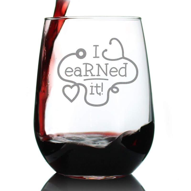 Registered Nurse Stemless Wine Glass - 17 oz Funny Gift