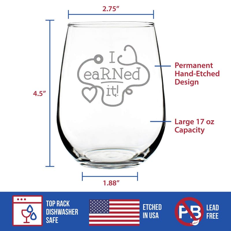 Registered Nurse Stemless Wine Glass - 17 oz Funny Gift