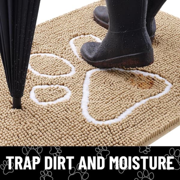 Absorbent Chenille Dog Door Mat for Muddy Paws (Beige, 48x30