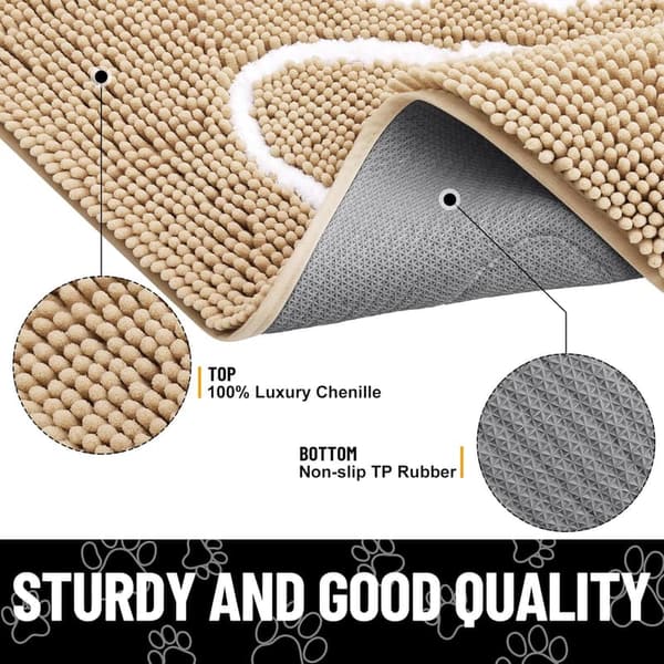 Absorbent Chenille Dog Door Mat for Muddy Paws (Beige, 48x30