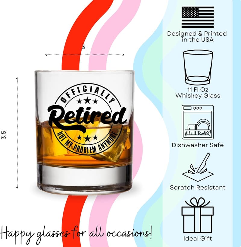 Unique Retirement Rocks Glass - Funny Whiskey Gift for Him/Her