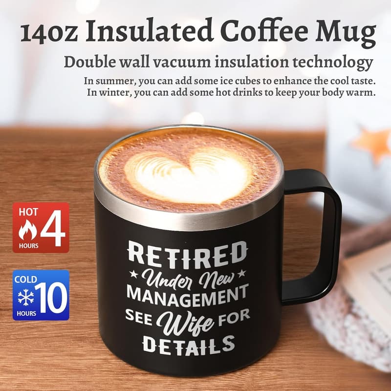 Funny Retirement Insulated Coffee Mug for Men, 14oz Black