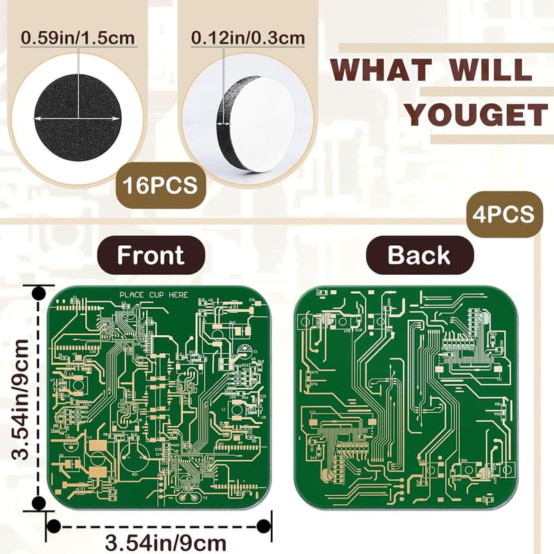 Father's Day PCB Coasters Set for Engineers - 4 Pcs Green