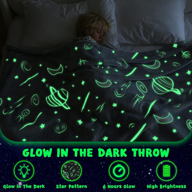 Glow-in-the-Dark Space Blanket for Kids - Birthday Gift (50