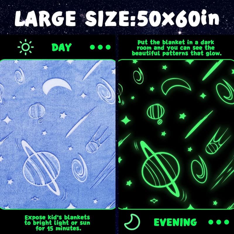 Glow-in-the-Dark Space Blanket for Kids - Birthday Gift (50
