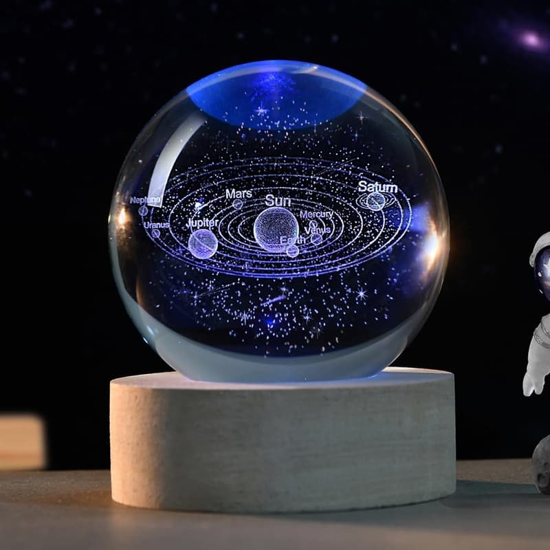 3D Solar System Glass Sphere with LED Base - Astronomy Gift