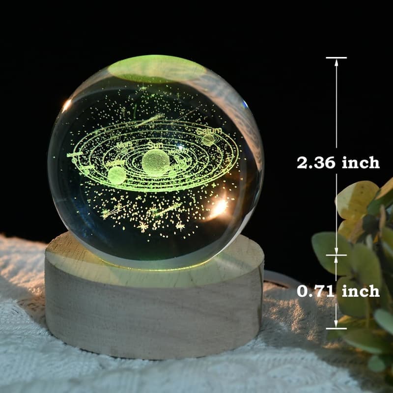 3D Solar System Glass Sphere with LED Base - Astronomy Gift