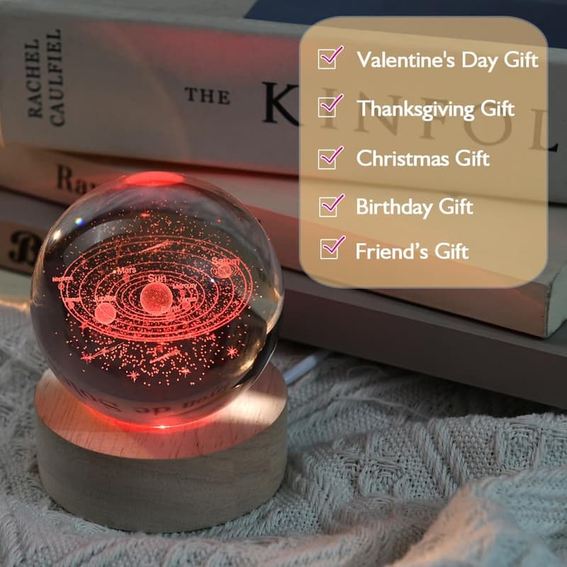3D Solar System Glass Sphere with LED Base - Astronomy Gift