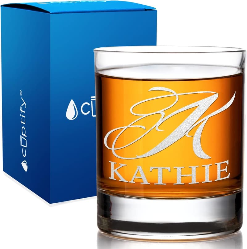 Personalized 10.25 oz Monogram Whiskey Glass for Men