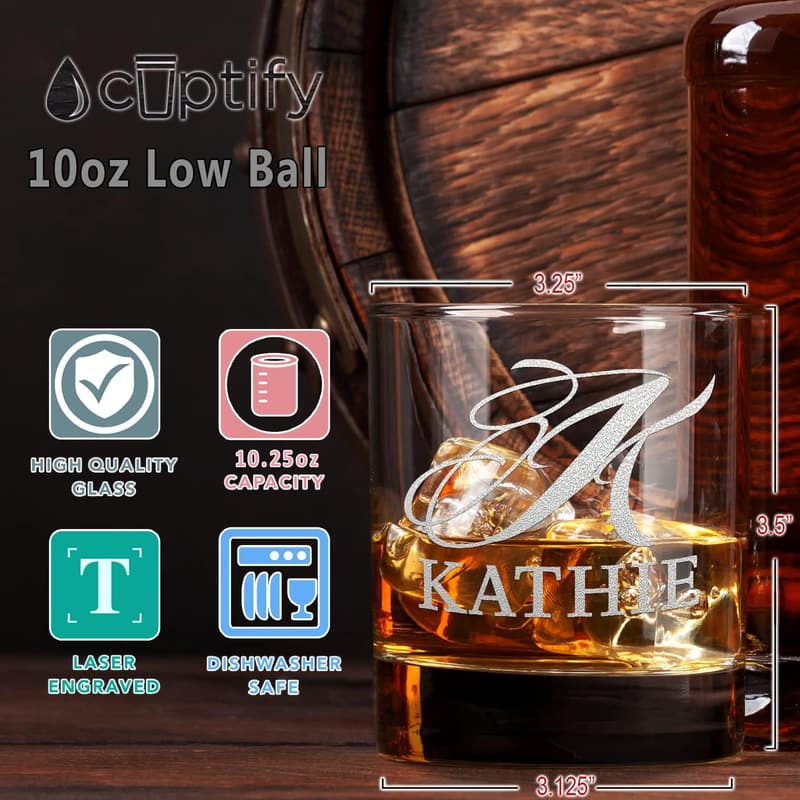 Personalized 10.25 oz Monogram Whiskey Glass for Men