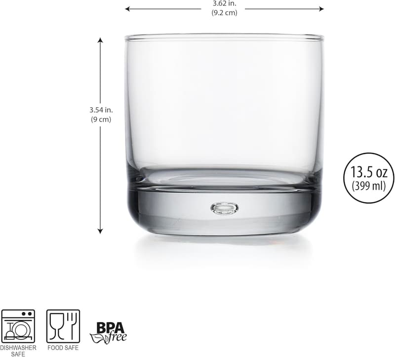 Set of 4 Double Old Fashioned Whiskey Glasses, 13.5 oz