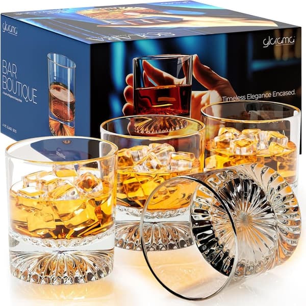 Vintage Old Fashioned Whiskey Glasses, Set of 4, 10 oz