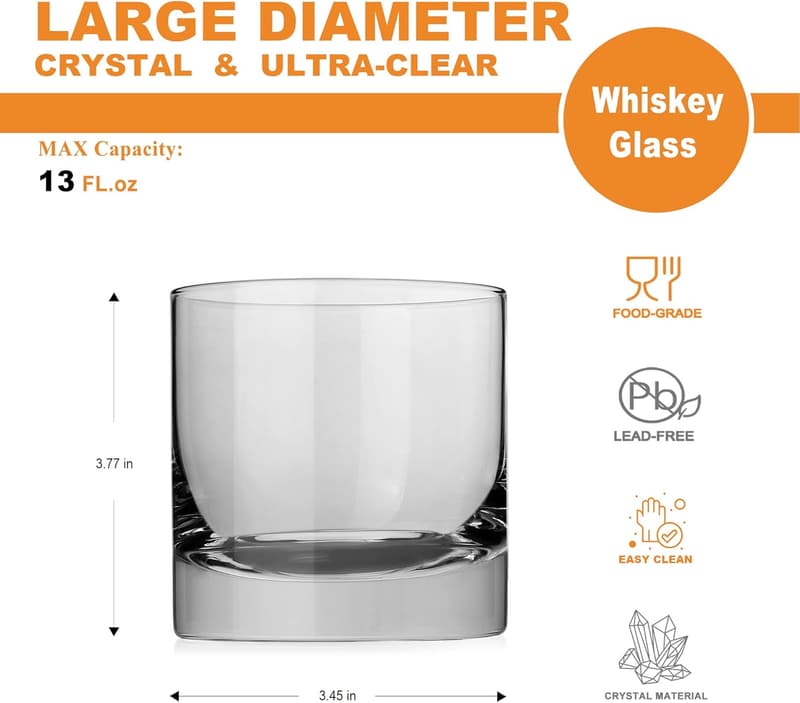 Heavy Base Old Fashioned Whiskey Glasses Set of 2, 13oz