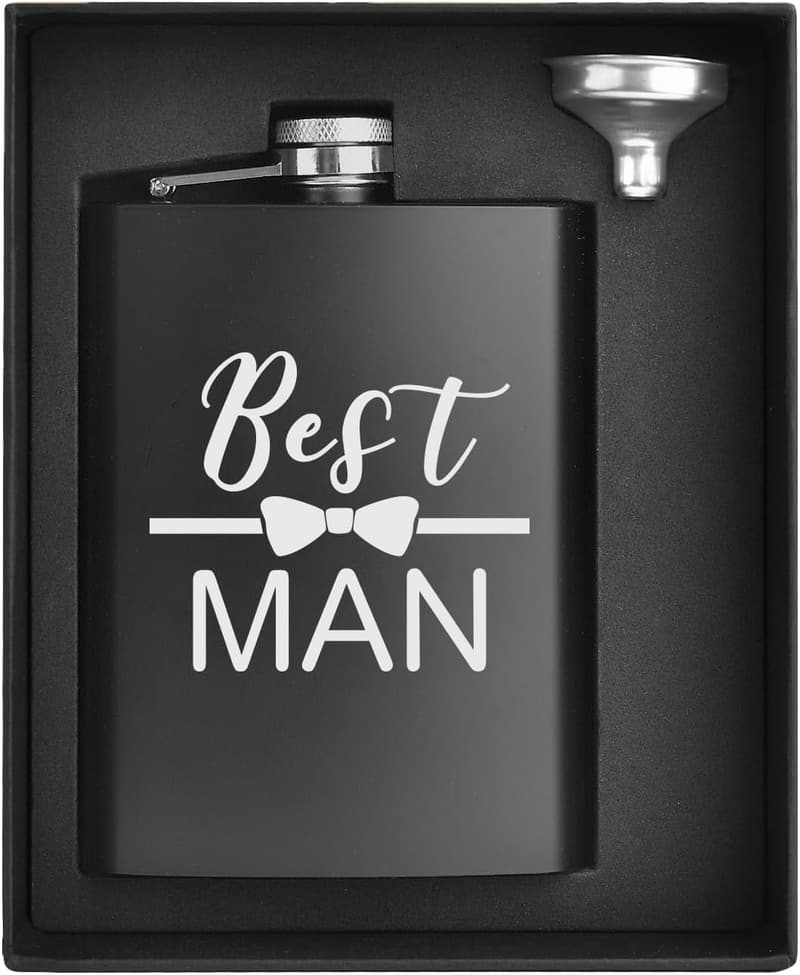 Best Man Engraved Stainless Steel Flask - 8 oz Party Favor