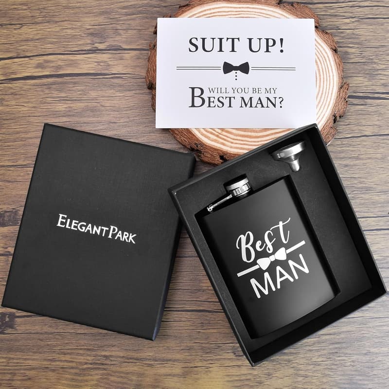 Best Man Engraved Stainless Steel Flask - 8 oz Party Favor