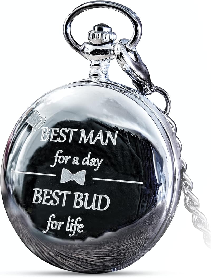 Best Man Proposal Silver Etched Pocket Watch