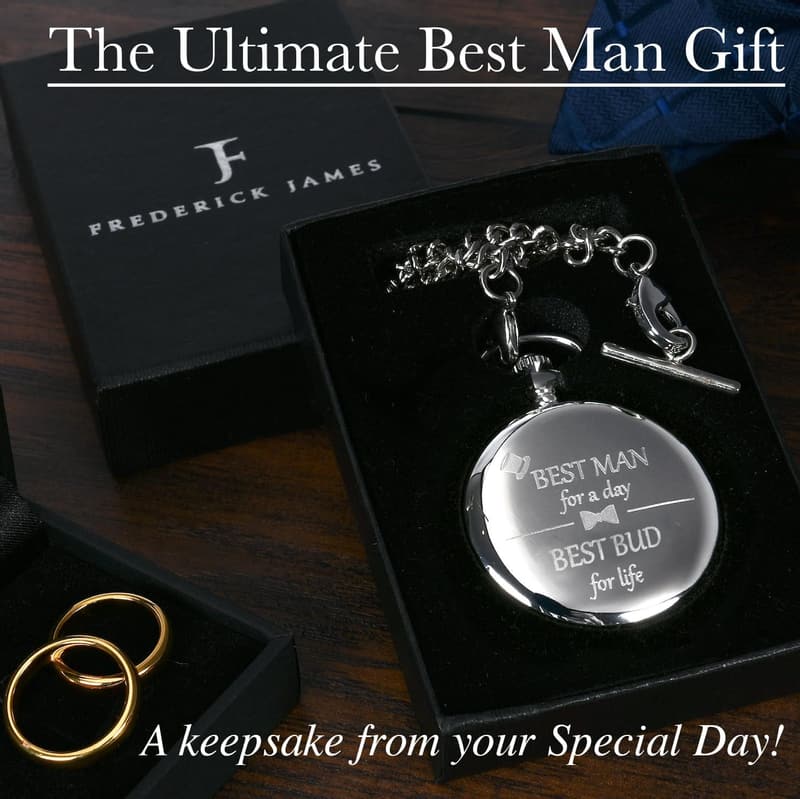 Best Man Proposal Silver Etched Pocket Watch