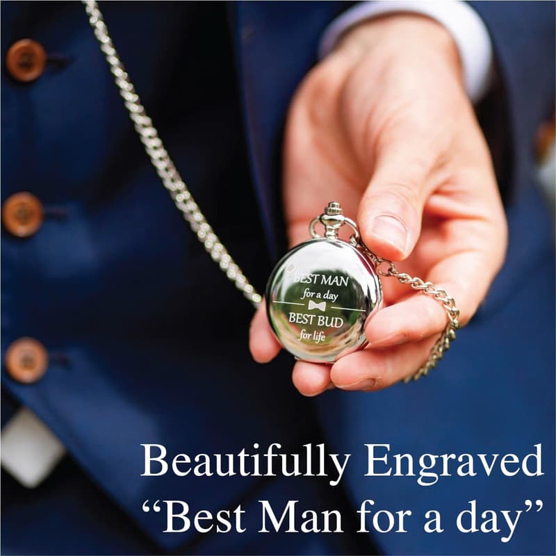 Best Man Proposal Silver Etched Pocket Watch