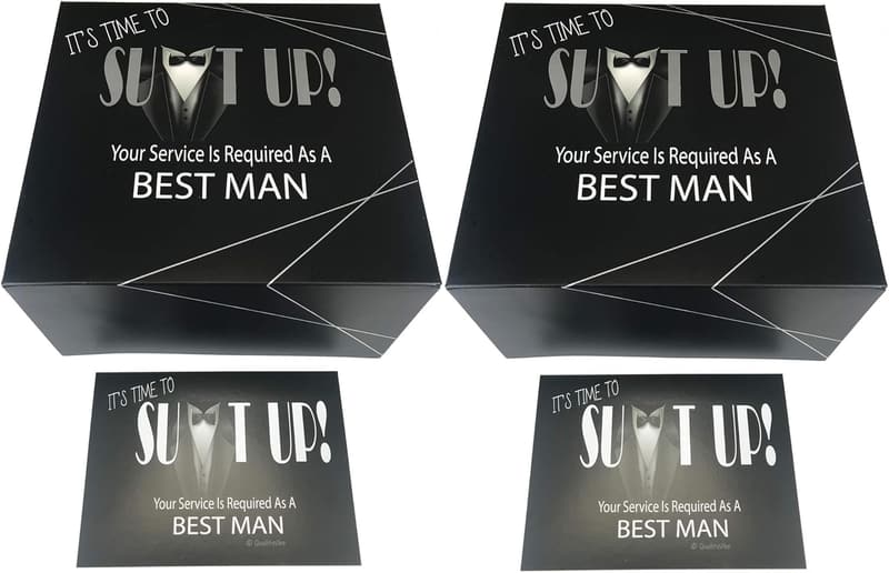 Best Man Gift Boxes Set of 2 - Silver Foil Design & Proposal Cards