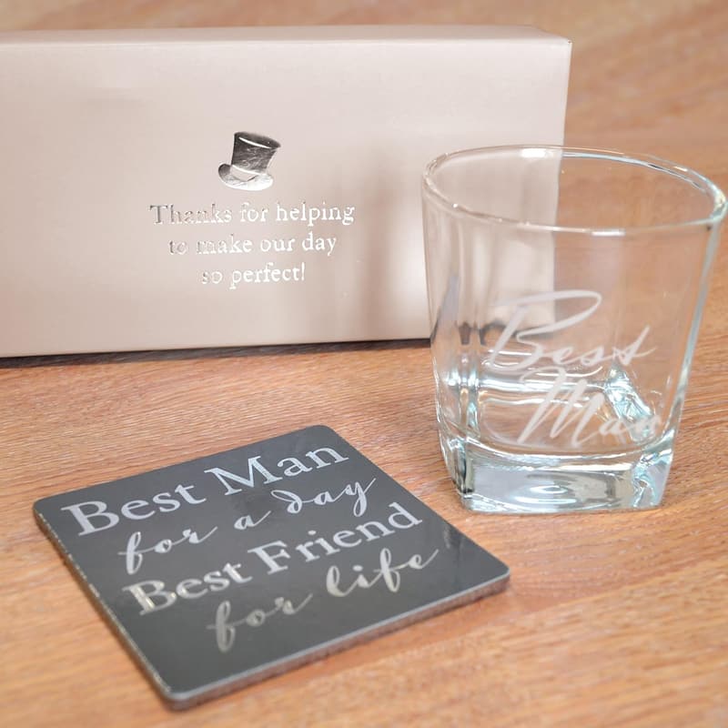 Best Man Whisky Glass & Coaster Set by Amore