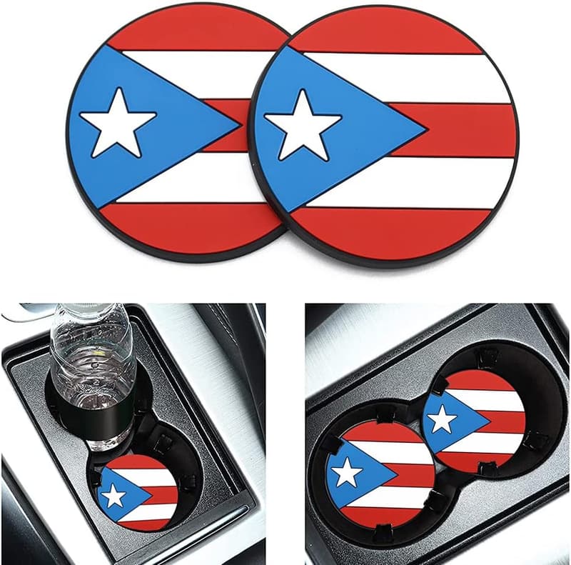 Puerto Rico Flag Silicone Car Coasters - Non-Slip Set of 2