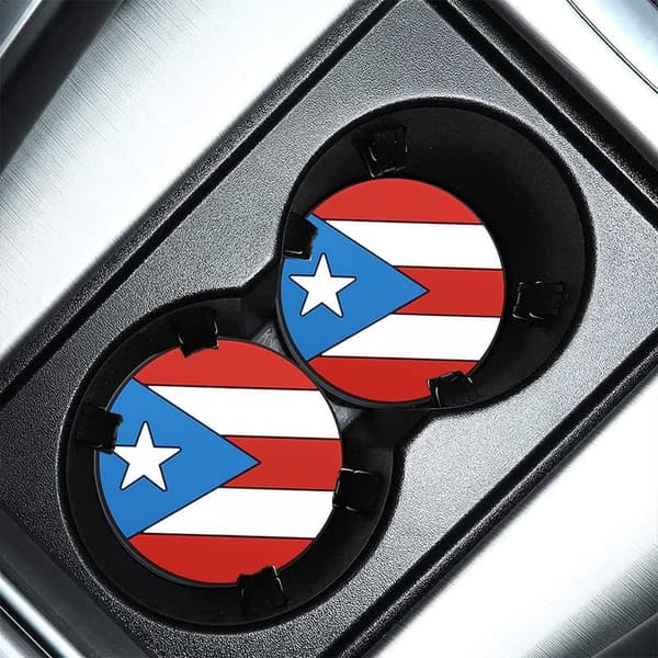 Puerto Rico Flag Silicone Car Coasters - Non-Slip Set of 2