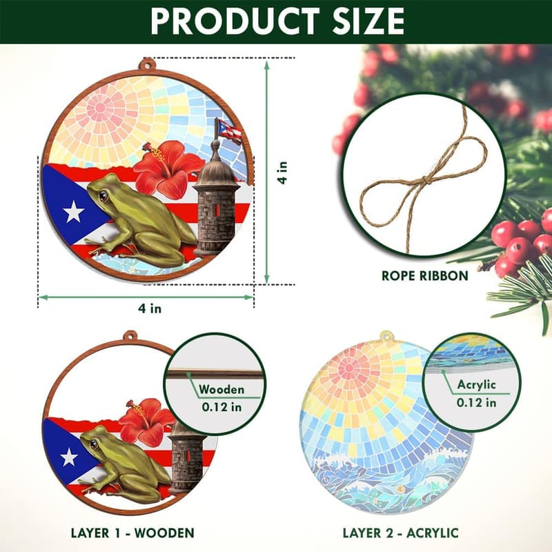 Puerto Rico Christmas Ornaments - Home Decor Suncatcher Gift