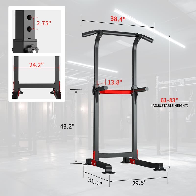 Adjustable Power Tower Workout Dip Station - 330LBS Capacity