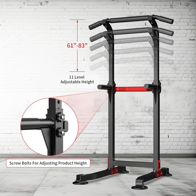 Adjustable Power Tower Workout Dip Station - 330LBS Capacity