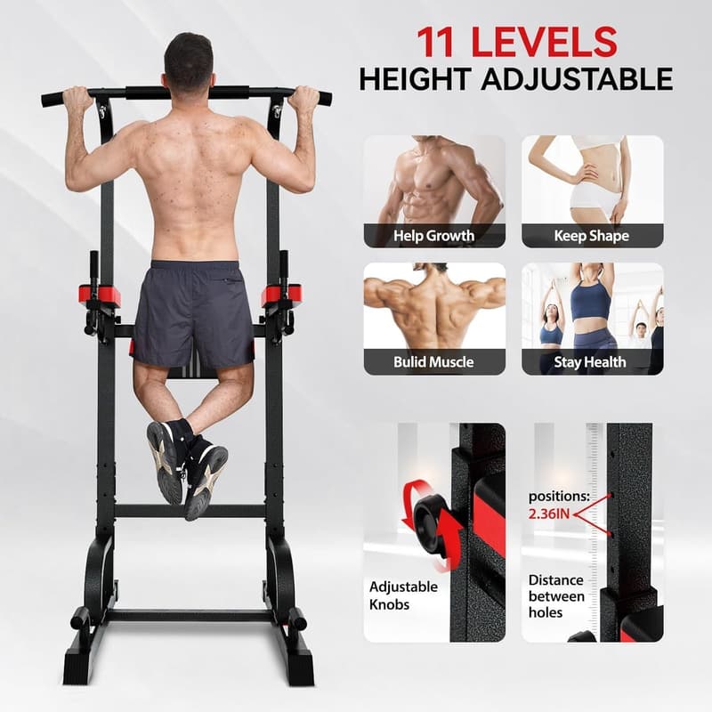 Adjustable Power Tower Dip Station for Home Fitness Workout