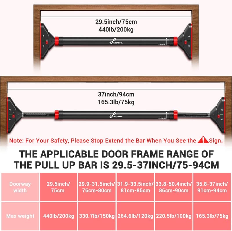 Adjustable Doorway Pull-Up Bar - 440 lbs Capacity for Home Fitness