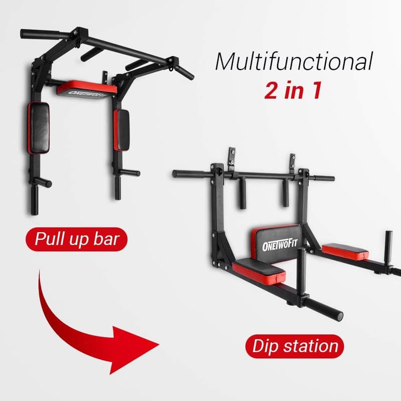 Wall Mounted Pull Up Bar & Dip Station for Home Gym