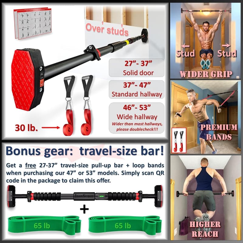 Adjustable Pull-Up Bar Set with Resistance Bands - Max 680lbs