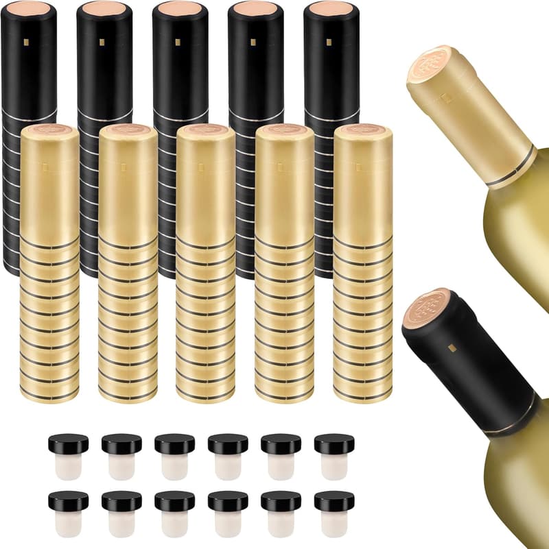 Wine Sealing Set: 100 PVC Shrink Capsules & 12 Cork Stoppers