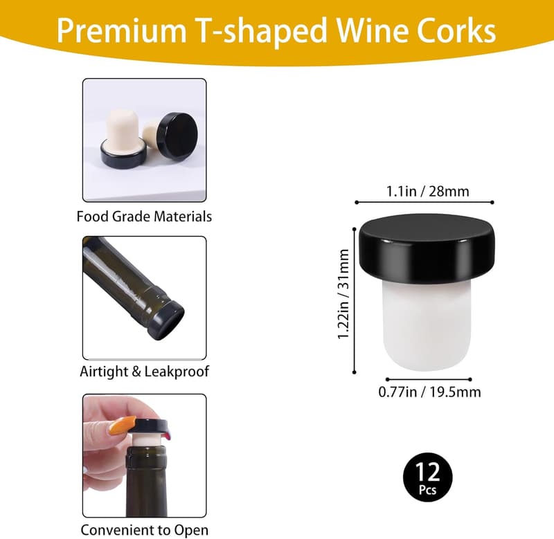 Wine Sealing Set: 100 PVC Shrink Capsules & 12 Cork Stoppers