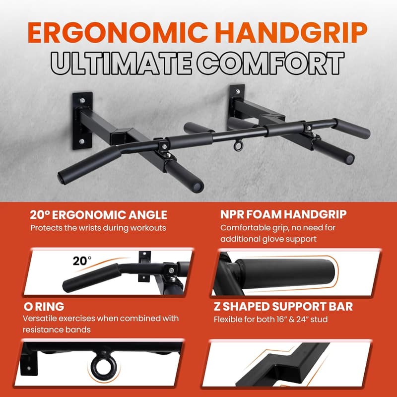 Yes4All Reversible Wall-Mount Pull-Up Bar for Strength Training