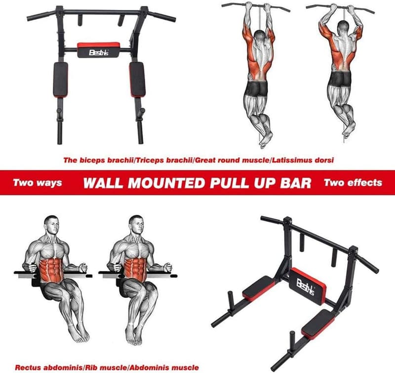 Heavy Duty Wall Mounted Pull Up Bar & Dip Station