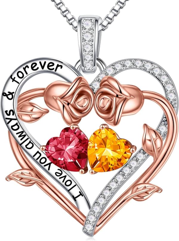 Birthstone Heart Necklace - Gifts for Women and Moms