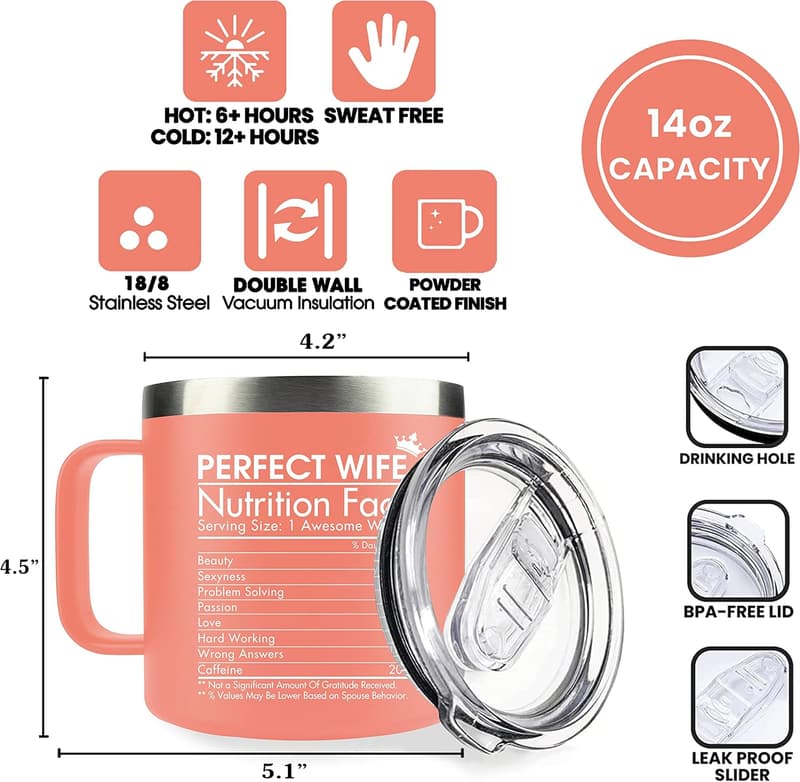 Valentine's Gift for Wife - 14oz Insulated Coffee Mug