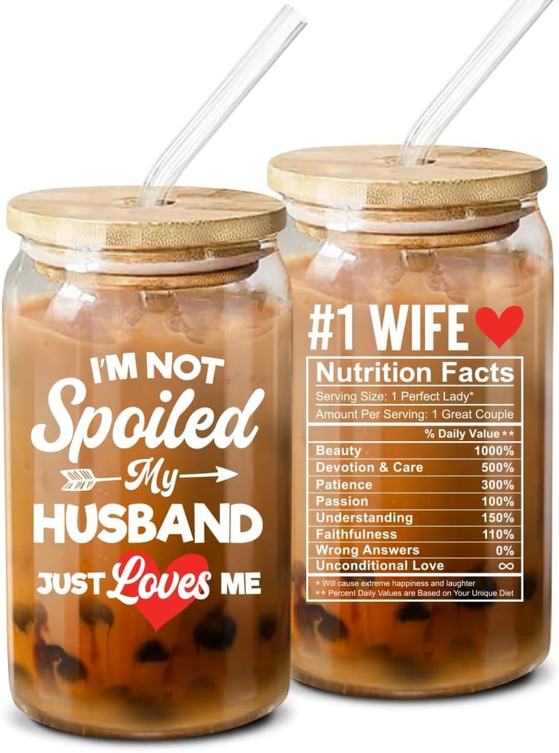 Mother's Day 16 Oz Coffee Glass Gift for Wife