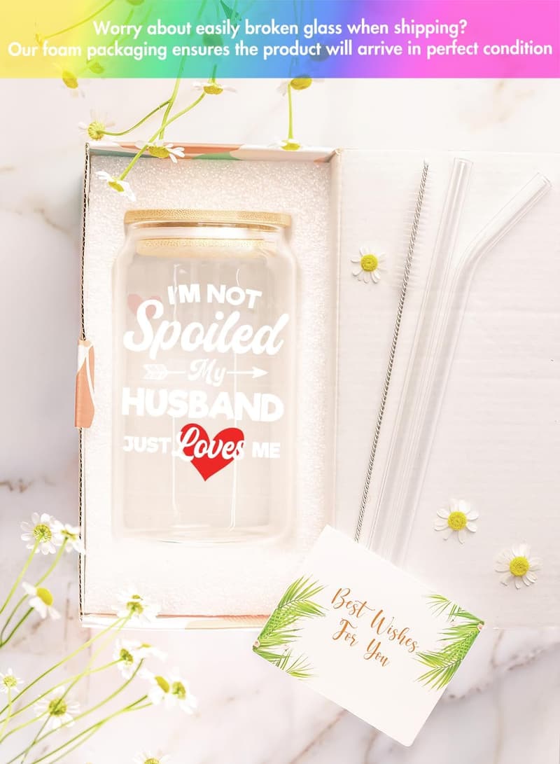 Mother's Day 16 Oz Coffee Glass Gift for Wife
