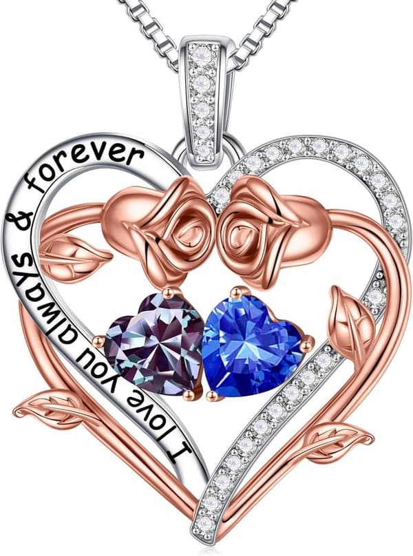 Double Birthstone Heart Necklace for Women