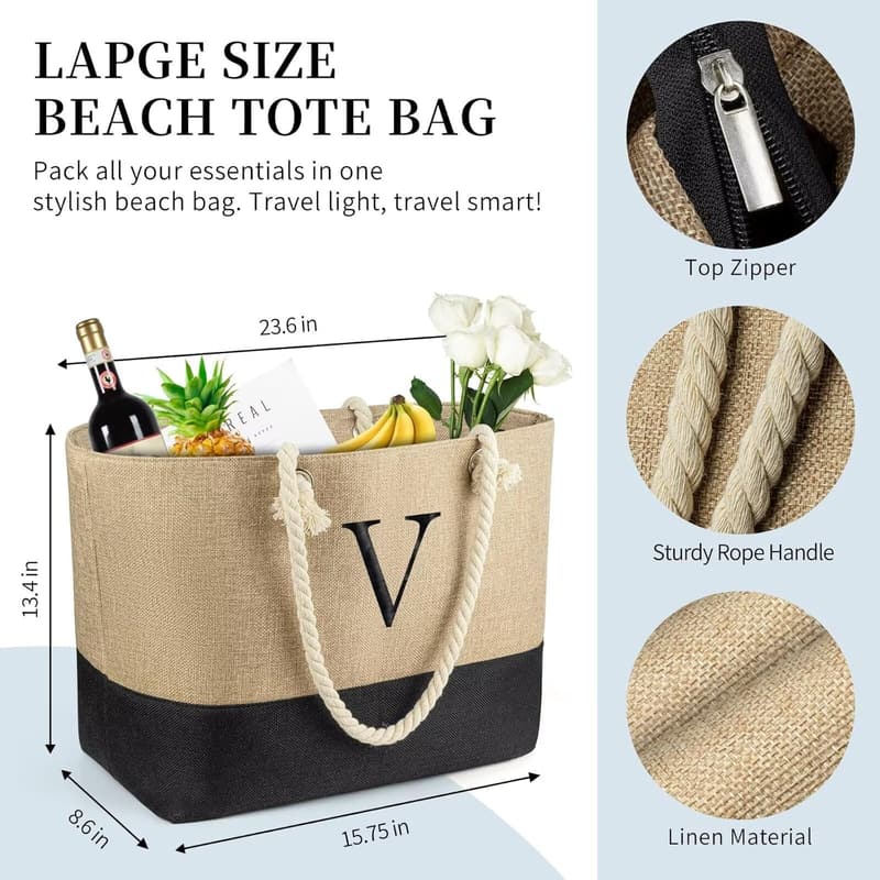 Christmas Beach Bag Set with Makeup Bag for Women