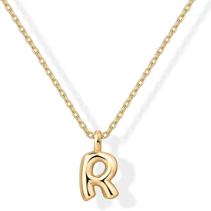 Dainty 14K Gold Plated Initial Letter Pendant Necklace for Women