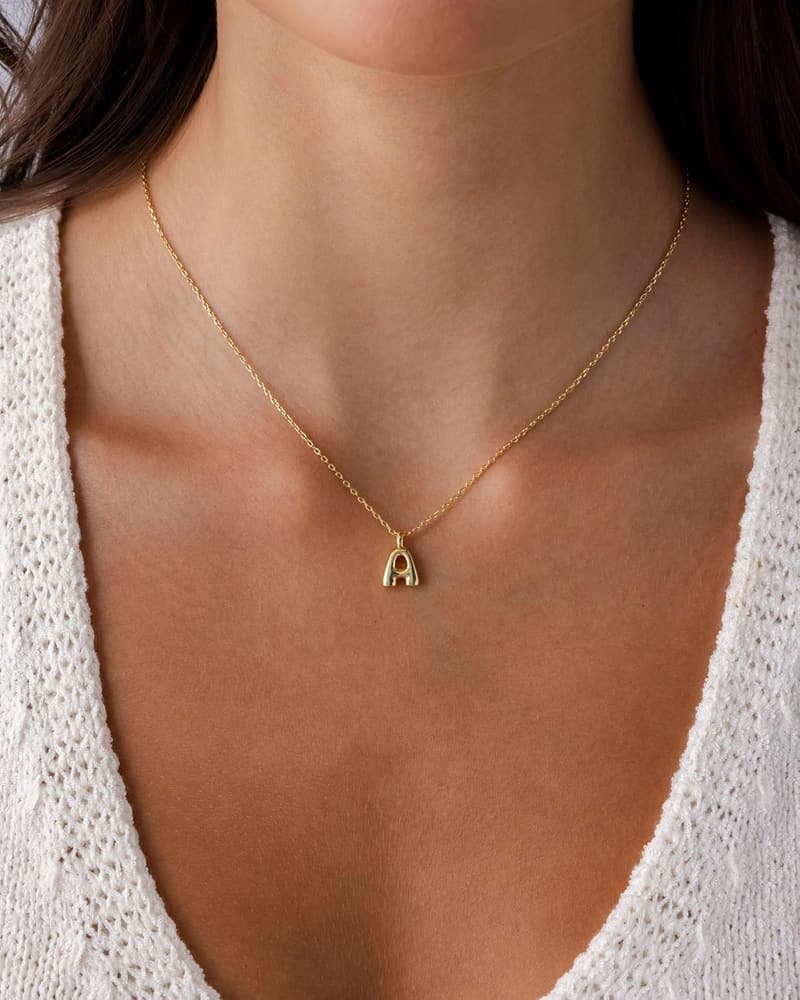 Dainty 14K Gold Plated Initial Letter Pendant Necklace for Women