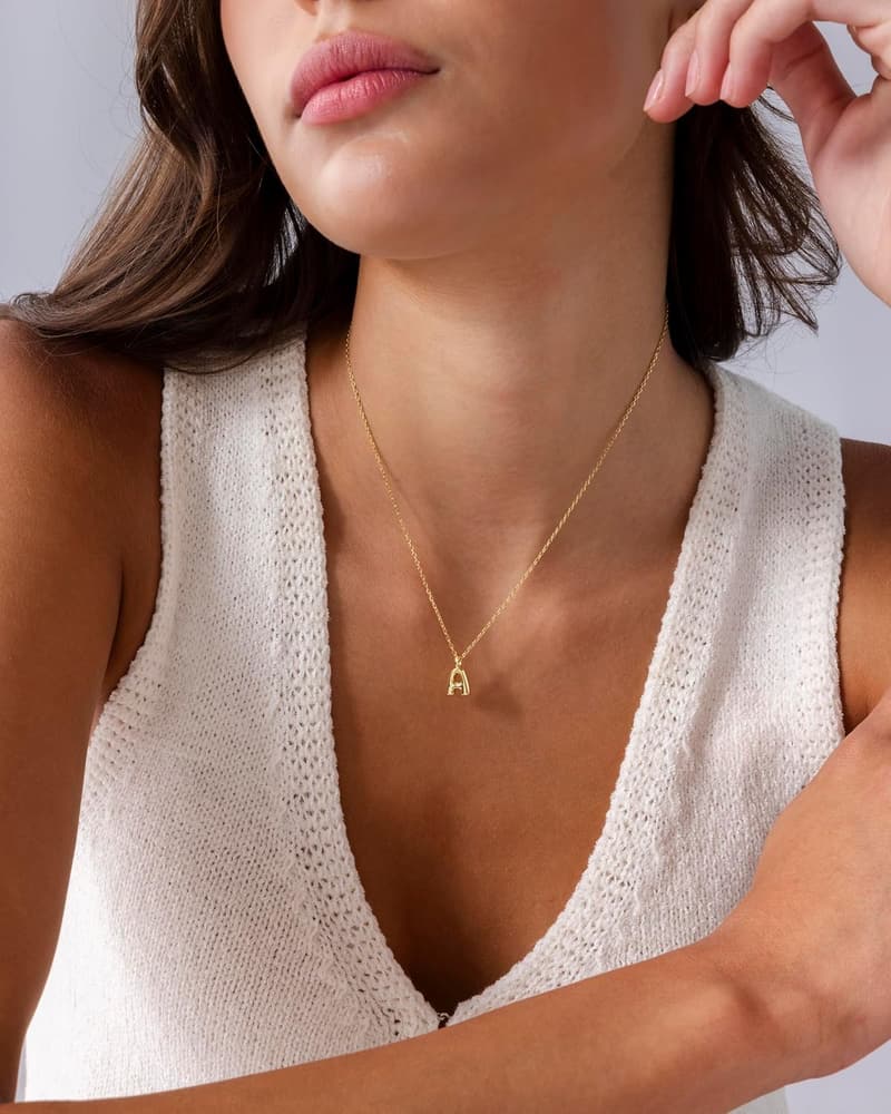 Dainty 14K Gold Plated Initial Letter Pendant Necklace for Women